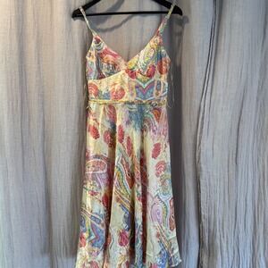 Kay Unger New York Silk Paisley Midi Dress Beaded Waist Multi-Color Womens 4